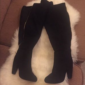 Over the knee, chunky heel, faux suede boots